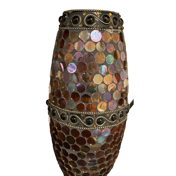 Pier 1 Stained Glass Red Iridescent Mosaic Vase /Centerpiece 10” Tall Metal Trim - Picture 1 of 8